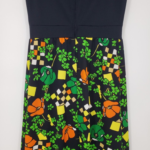 Vintage 70s Puritan Forever Young Mod Floral Geometric Sleeveless Maxi Dress M - Picture 8 of 9